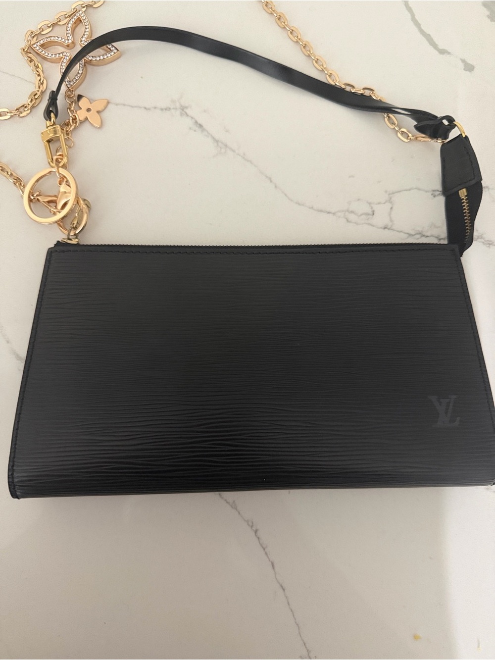 Louis Vuitton Black Epi Leather Crossbody with Gold Charm Hardware